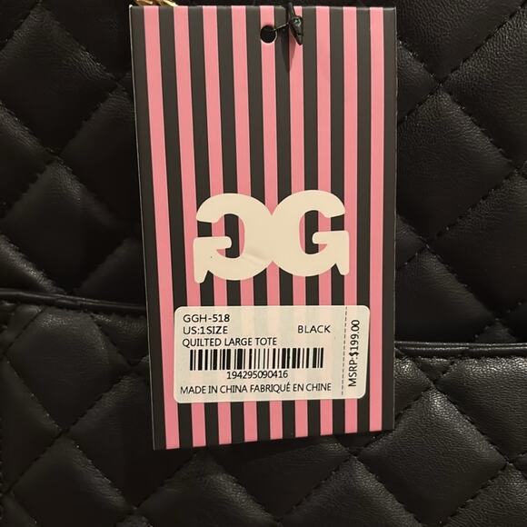 DG2 Diane Gilman Quilted Large Tote Black GGH-518 NWT Zip Top Carryall Bag - Picture 2 of 5